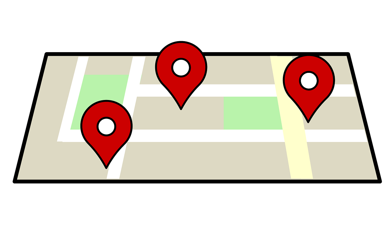 Digital image showing various business locations with geofencing in a cityscape