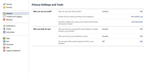 Facebook privacy settings